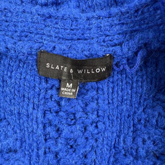 Slate & Willow Women's Bobble Chunky Knit Cardigan Sweater Medium Blue - Picture 3 of 15